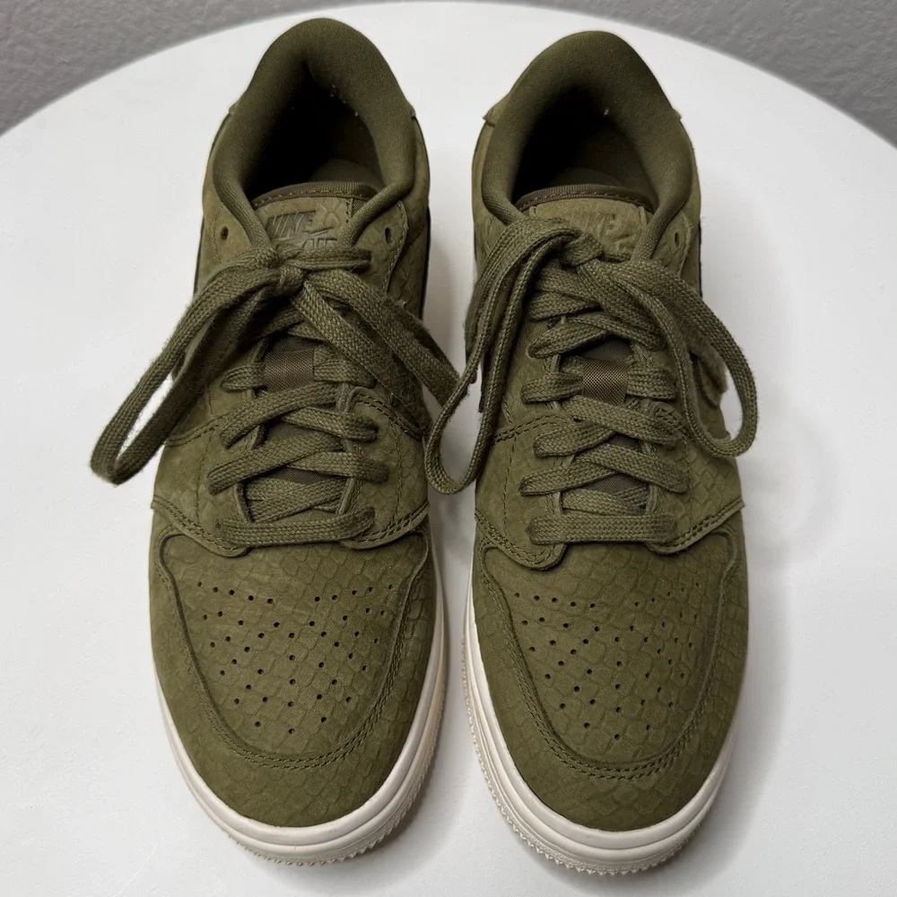 Nike Air Jordan 1 Re Low Lifted Sneakers Olive Canvas Textured Sole Size 7